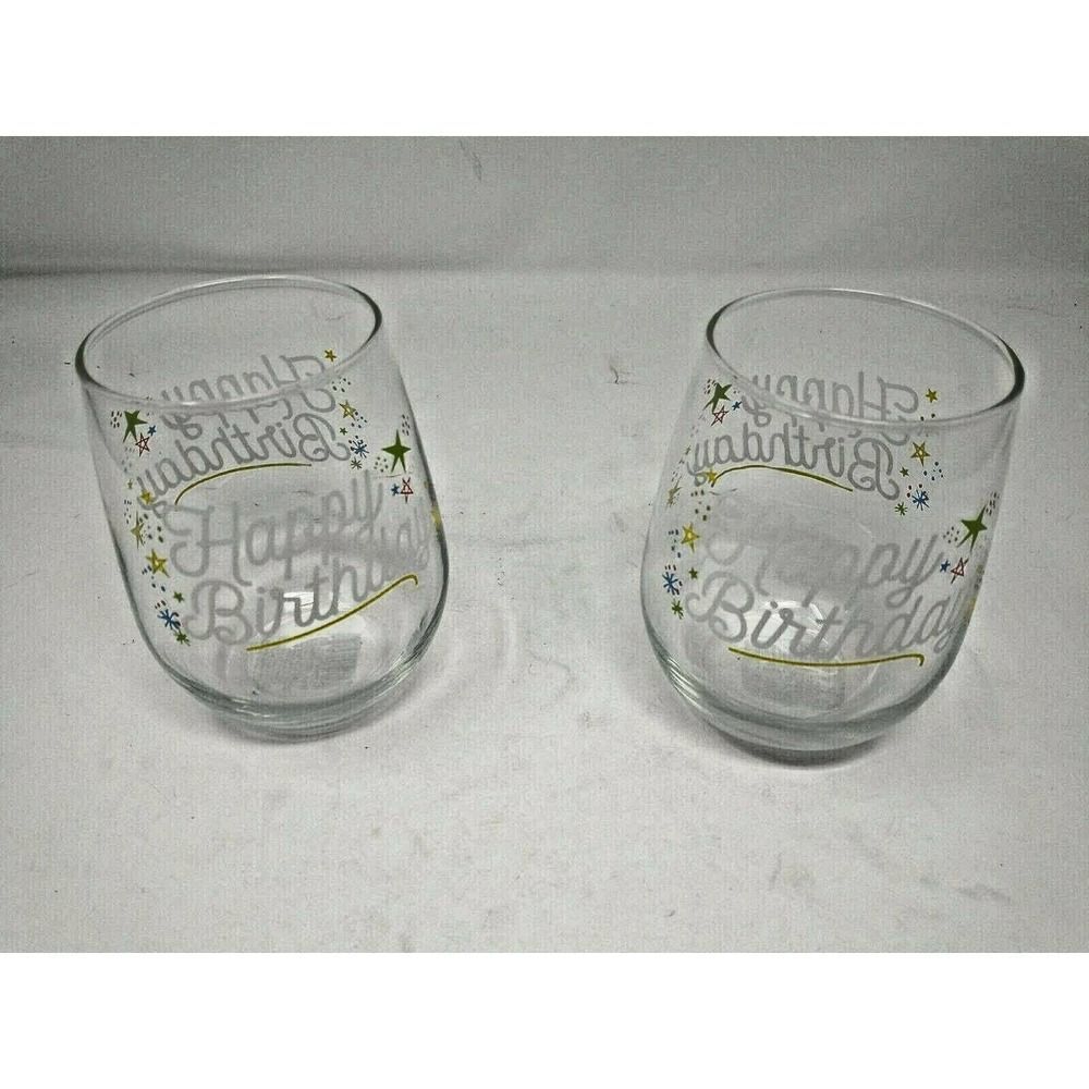 Happy Birthday Stemless Wine Glass Lot of 2 - 17oz